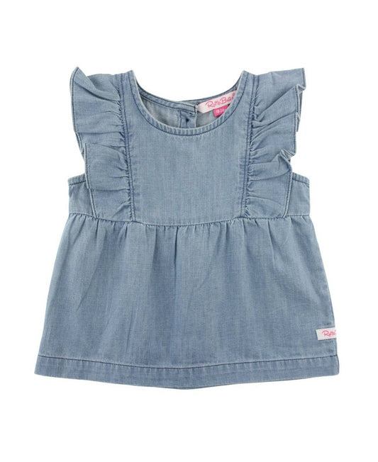 Light Wash Denim Classic Ruffle Tank Woven