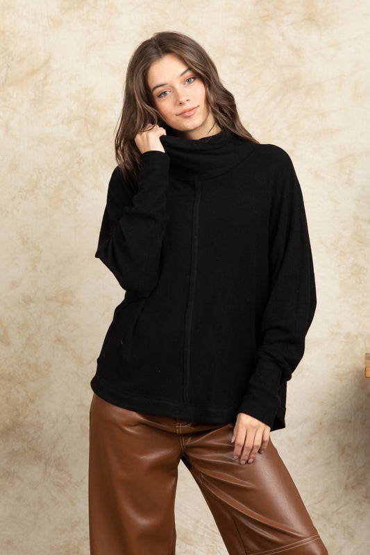 Mock Neck Dolmen Sleeve Oversized Tunic Top