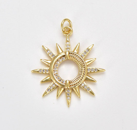 Gold Filled Micro Pave CZ Sun Burst Pendant Charm Beads Creation