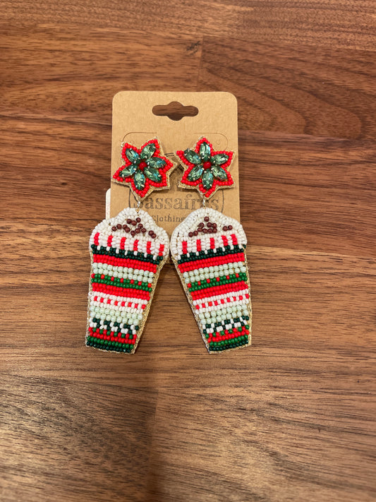 Christmas Beaded Peppermint Cup Earrings