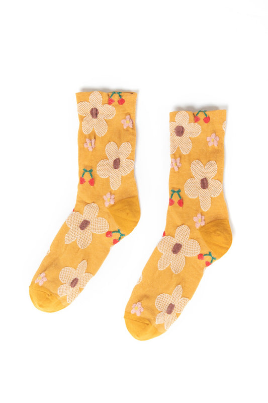 Floral Printed Texture Crew Socks