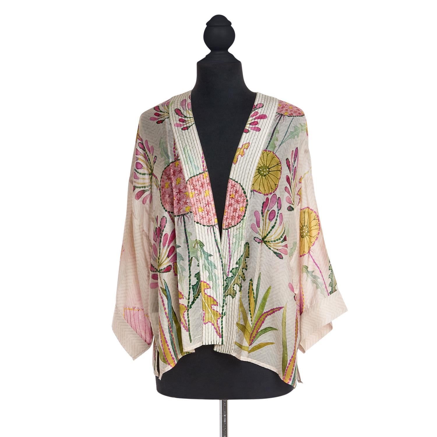 Pop Flowers Pink Short Kimono Two's Company