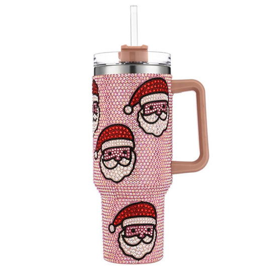 Christmas Santa Rhinestone Bling 40 oz Tumbler with Handle