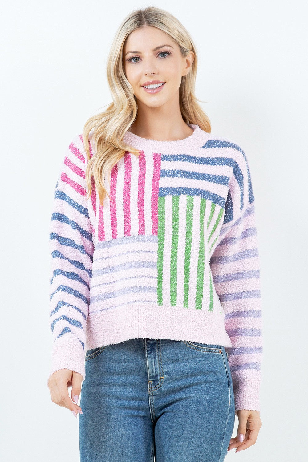 Striped Patches Pullover Sweater