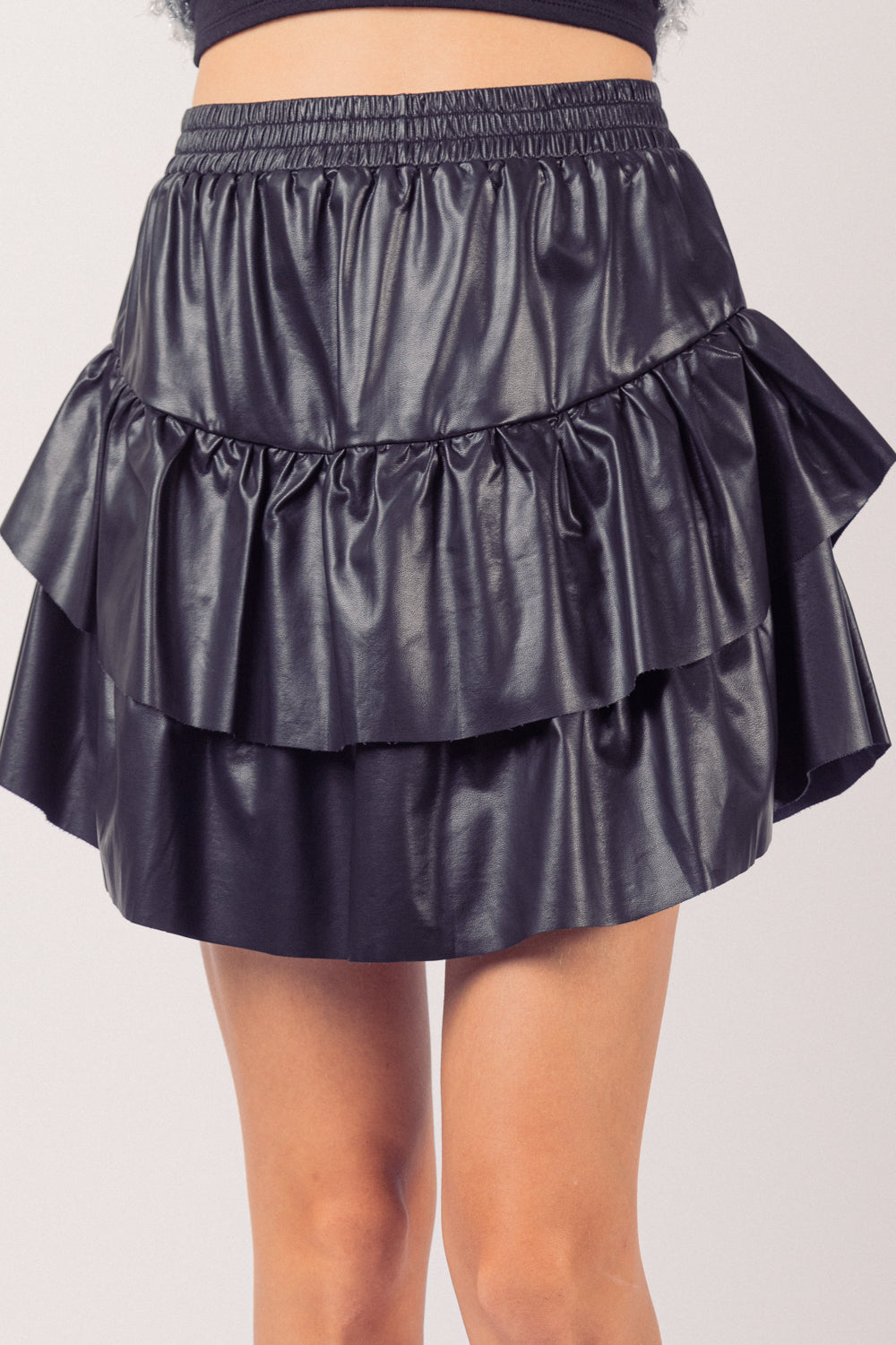 Faux Leather Ruffle Mini Skirt