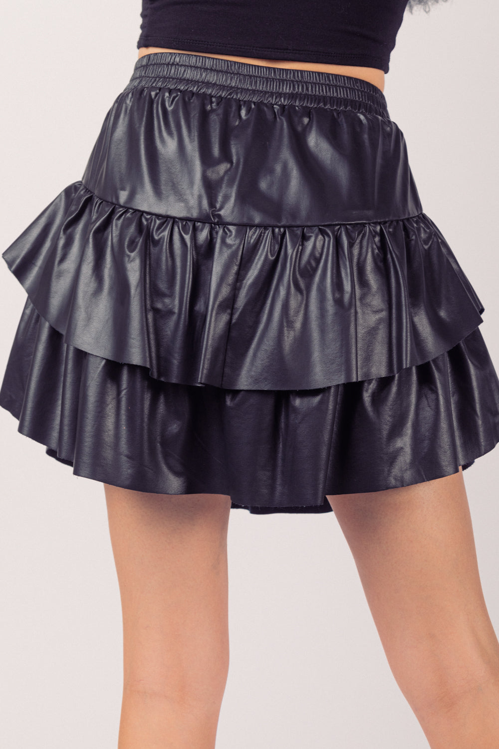 Faux Leather Ruffle Mini Skirt