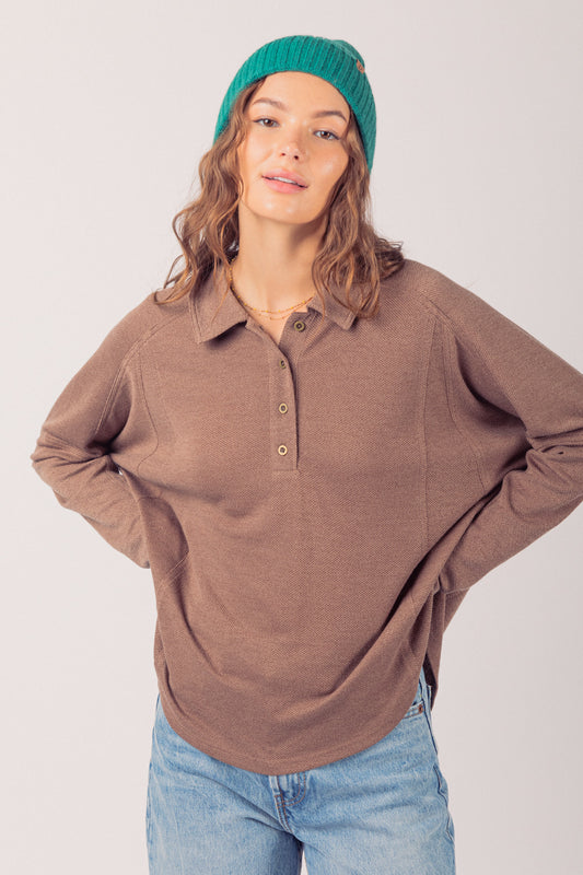 Collared Neck Henley Knit Top