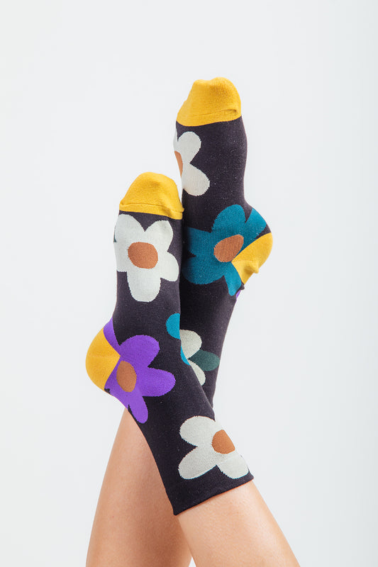 Multi color floral print socks