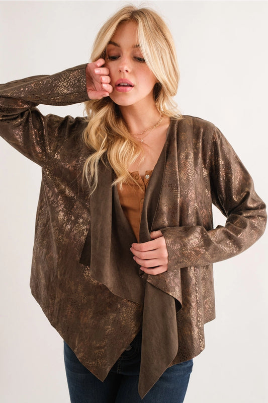 Faux Python Snake Printed Suede Jacket