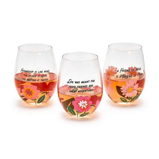 Friendship Stemless Wine Glass with Wish Bracelet Two's Company