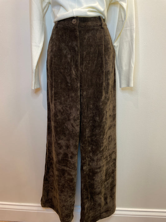 Corduroy High Waist Wide Leg Pant with Pleated Detail and Side Slip Pockets