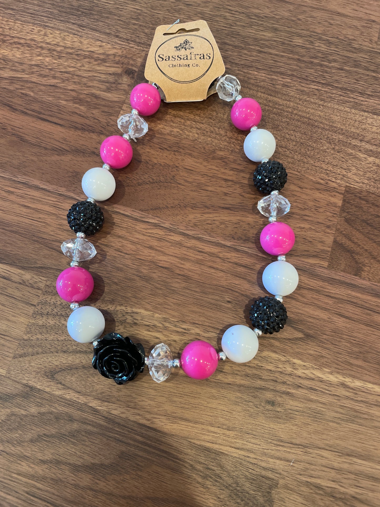 Kids Black Rose Bubblegum Bead Necklace