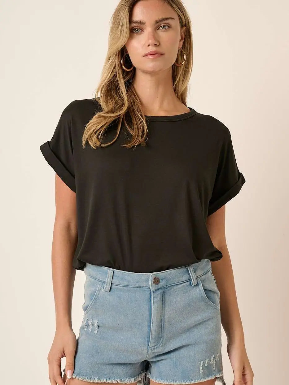 Round Neck Dolman Short Sleeve Knit Top