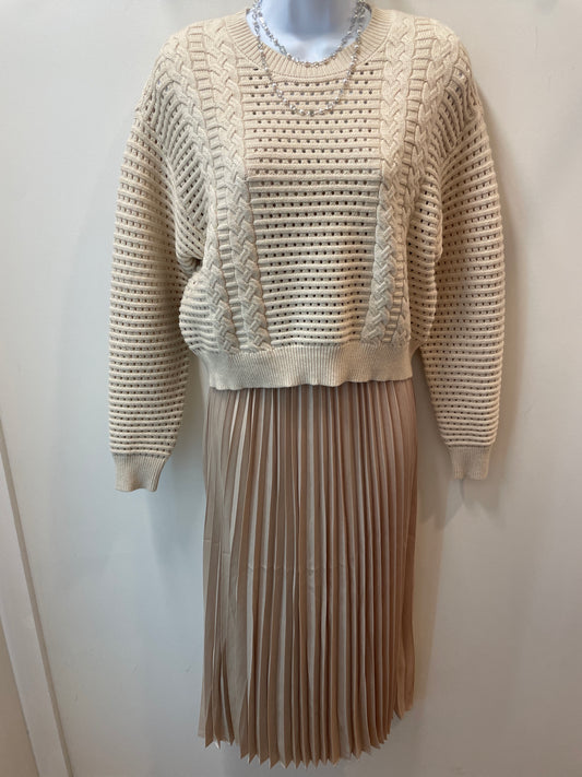 Long Sleeve Pullover Sweater and Pleated Dress Set