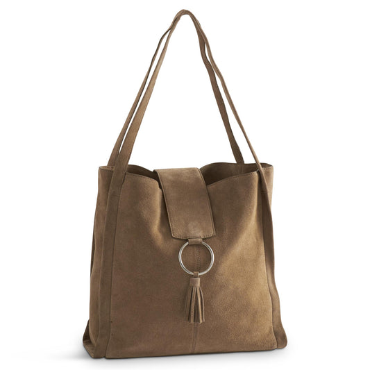 Suede Tote Bag with Brass Circle