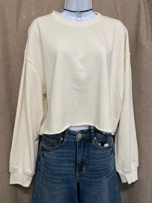 Cropped Raw Hem Crew Neck Sweatshirt