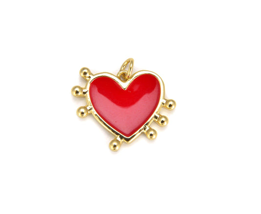 Enamel Red Heart Charm Pendant in Gold Filled Beads Creation