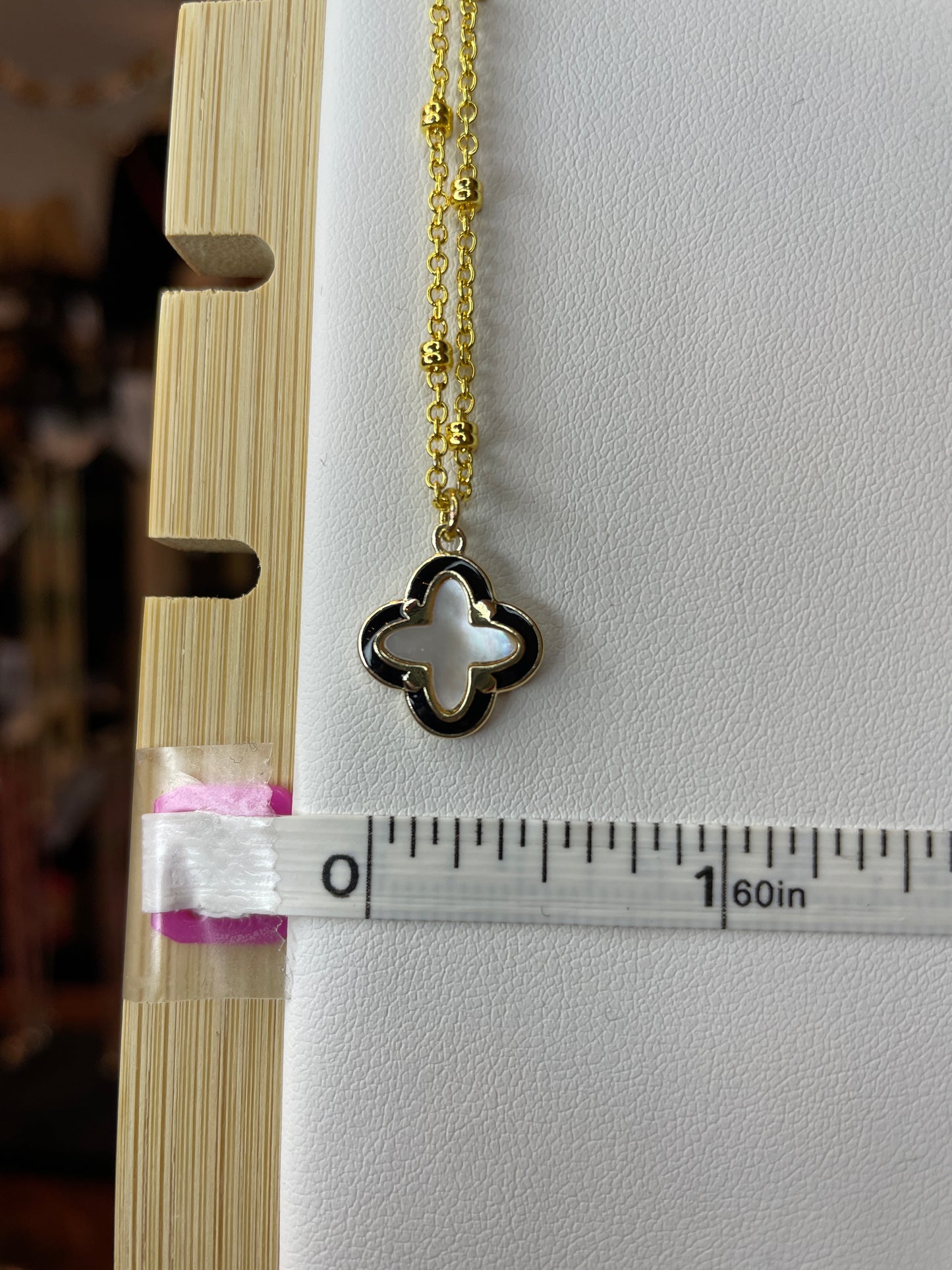 Medium Enamel Quatrefoil Charm with Opalescent Stone Center