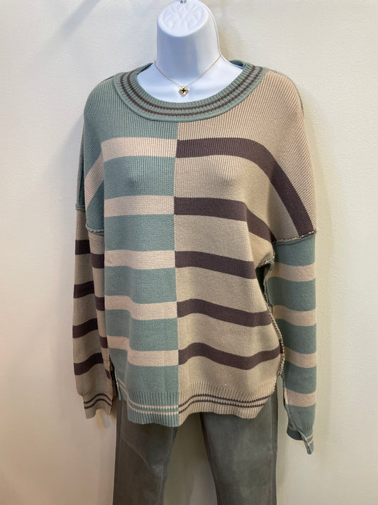 Color Block Oversized Striped Knit Sweater