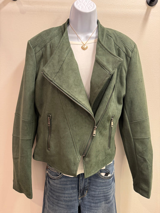 Faux Suede Moto Jacket with Shoulder Details