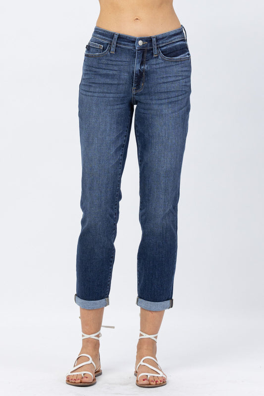 Mid-Rise Cuffed Boyfriend Jeans