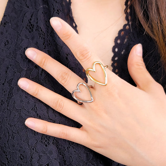 Elongated Heart Water-Resistant Adjustable Ring