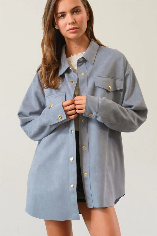 Oversized Suede Shirt with Pockets