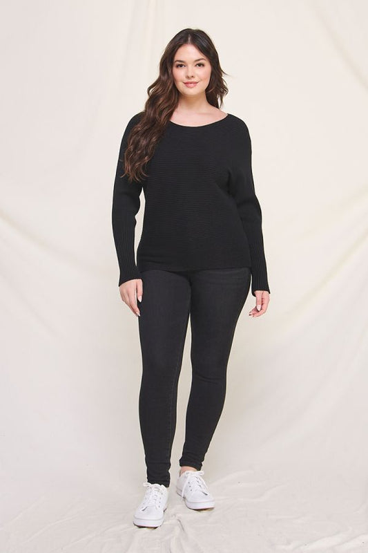 Soft Ribbed Fine Gauge Pullover Dolman Sweater