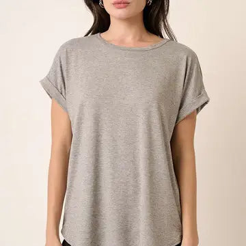 Round Neck Dolman Short Sleeve Knit Top