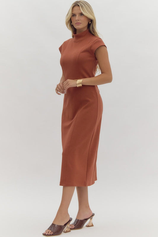 Solid Cap Sleeve Sheath Midi Dress