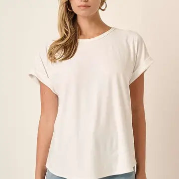 Round Neck Dolman Short Sleeve Knit Top