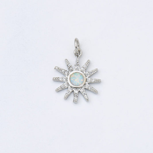 Gold Filled Opal Sun Burst Charm Pendant CZ Micro Pave Beads Creation