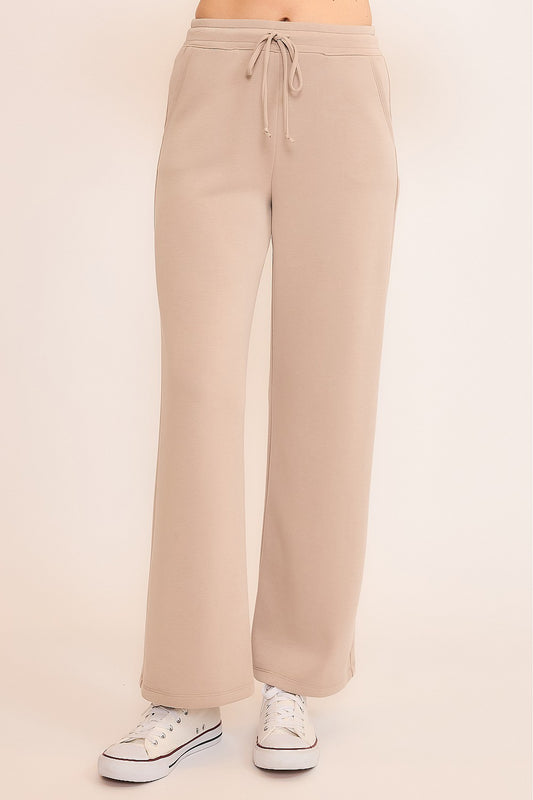 Techno Cupro Front-Tie Wide Leg Pants with Pockets