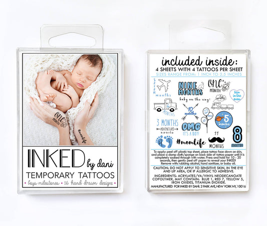 Baby Boy Milestone Temporary Tattoo Pack